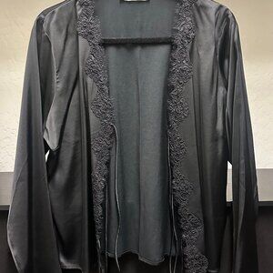 Long-Sleeve Lace-Trim Tie-Front Top